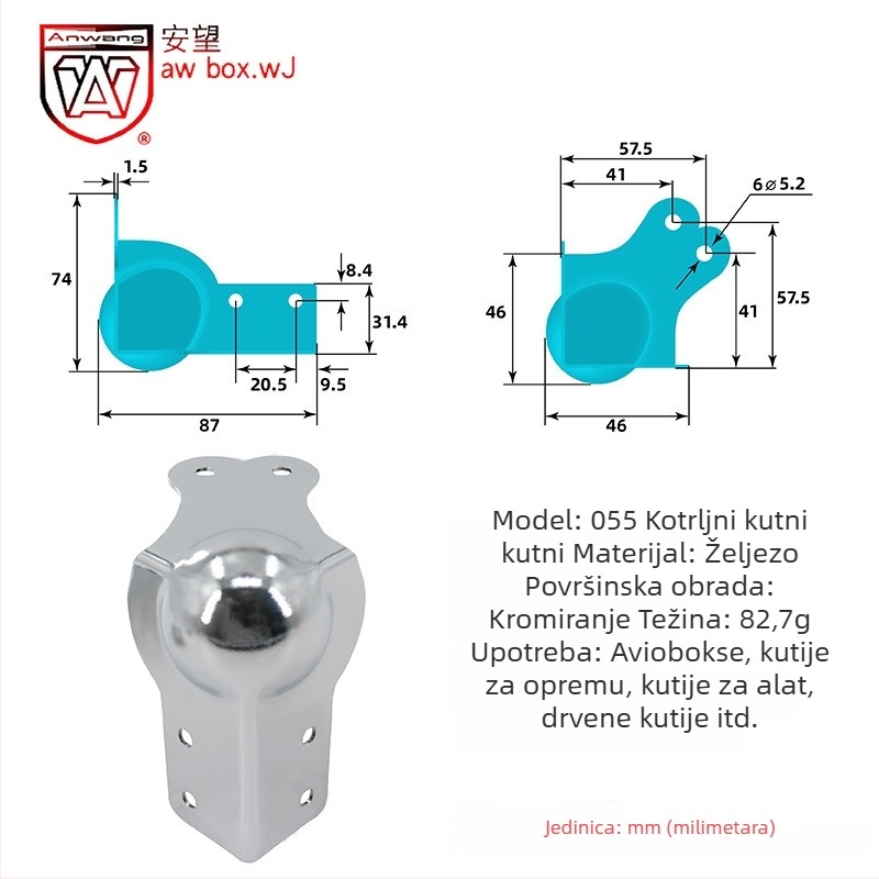 AW Anwang nehrđajući čelični zaštitnik kuta za drvene kutije, 3-strani 90° kut