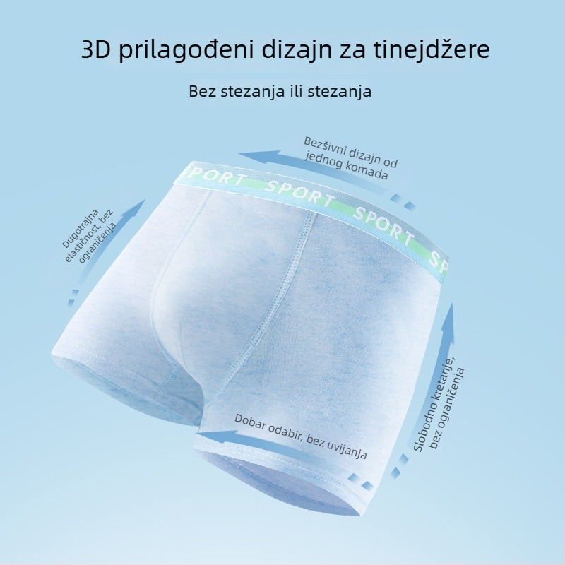 Muške pamučne bokserice Yingjisen, 95% pamuk, srednji struk, za stariju djecu 8+ (140 cm+), šivanje četiri igle šest vlakana, sigurnosna klasa A