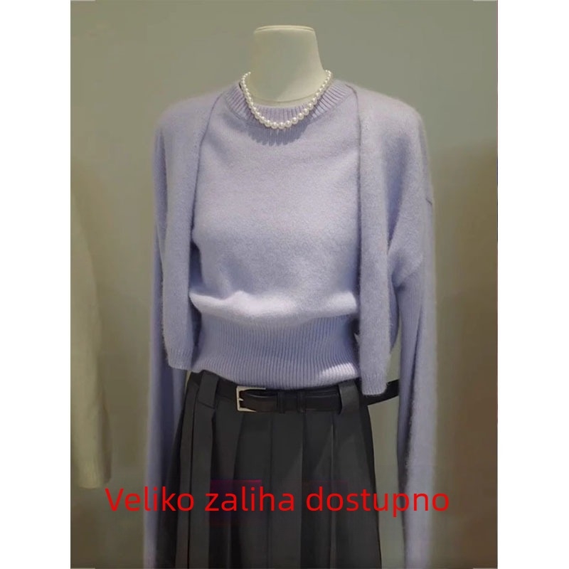 Džemper s raglan rukavima, halter ovratnik, jednostavan pleteni uzorak (Proljeće 2024)