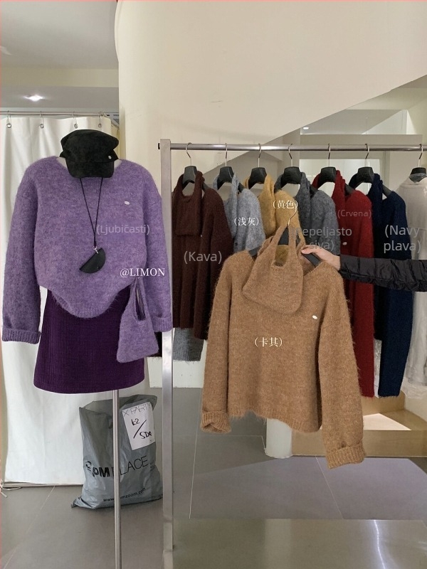Korejski stil džemper, akrilno vlakno, srednje debljina, s kapuljom, dugi rukavi