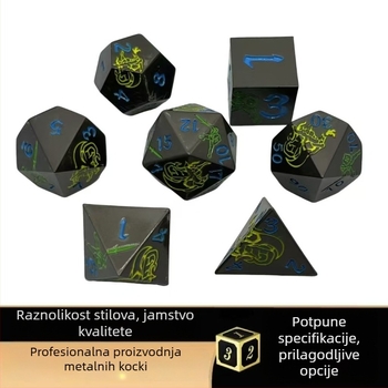 Metalna skup kockica za D&D – cinkovog legura, 20-stranih poliedričnih kockica, obrada i personalizacija dostupni, 100 komada u kutiji