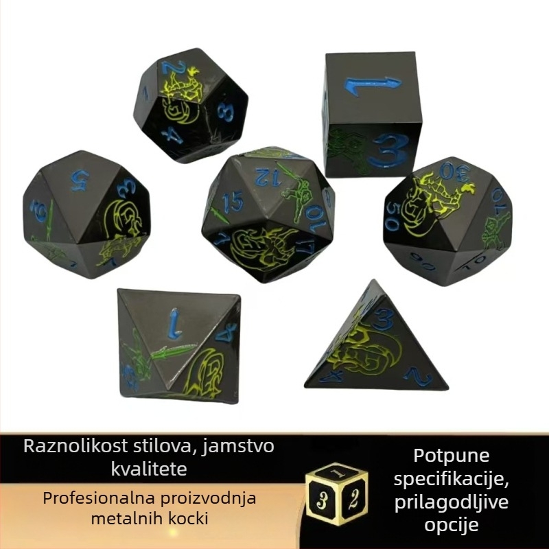 Metalna skup kockica za D&D – cinkovog legura, 20-stranih poliedričnih kockica, obrada i personalizacija dostupni, 100 komada u kutiji