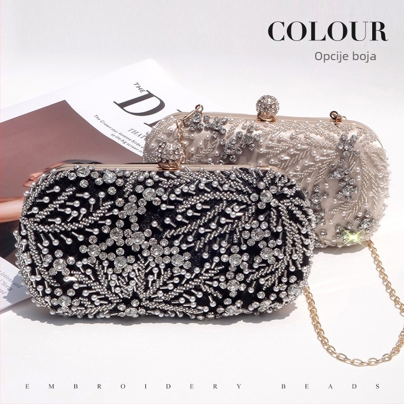 Večernja clutch torba s kristalima, horizontalni kvadratni oblik, poliester, zaključavanje brava, čvrsta konstrukcija