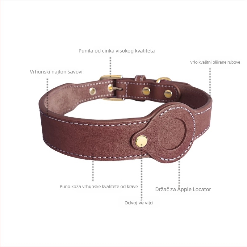 Jinyuda kožna ogrlica za psa s AirTag lokatorom, cjelogodišnja