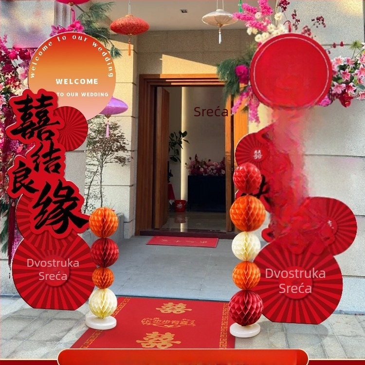 Vjenčani luk s uvjetnim stupovima za vanjsku seosku svadbenu dekoraciju – Materijal: Drugo; Marka: Jiang su; Pakiranje: Obično pakiranje; Prigoda: Vjenčanje