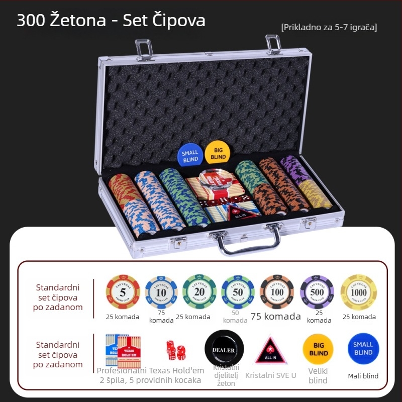 Texas Hold'em set žetona od glina s Crown žetonima, materijal glina, 1 set u kutiji.