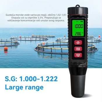 BG-MF-X71 Prijenosni analizator kvalitete vode – mjeri pH, slanost, EC/tds i ORP te temperaturu; raspon mjerenja EC/tds/slanost/pH/ORP/temperatura; točnost ±2% FS; napajanje 3V