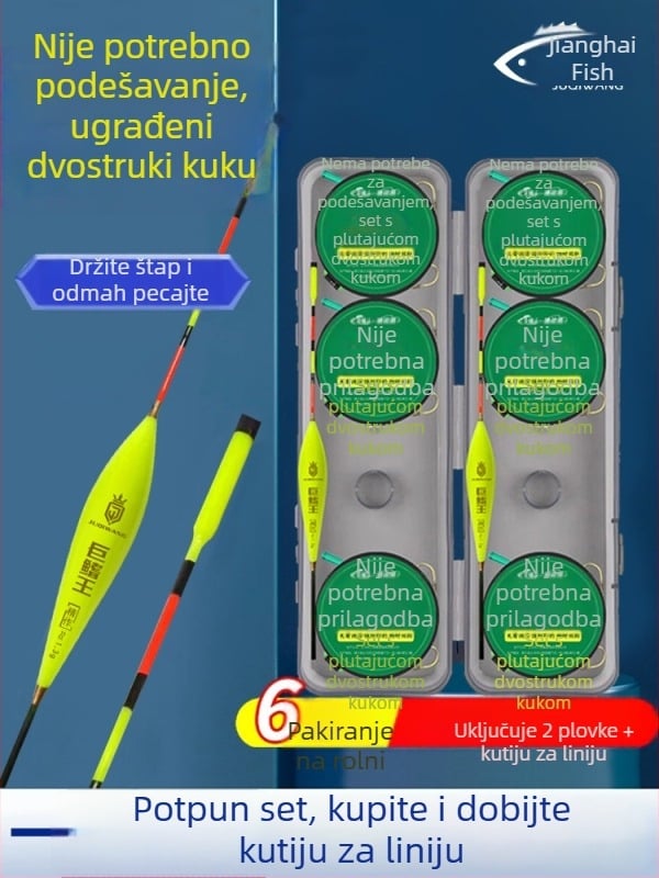 Najlonski ribolovni rig s dvostrukim udicama, plivački plovak, spreman za upotrebu, glavna linija