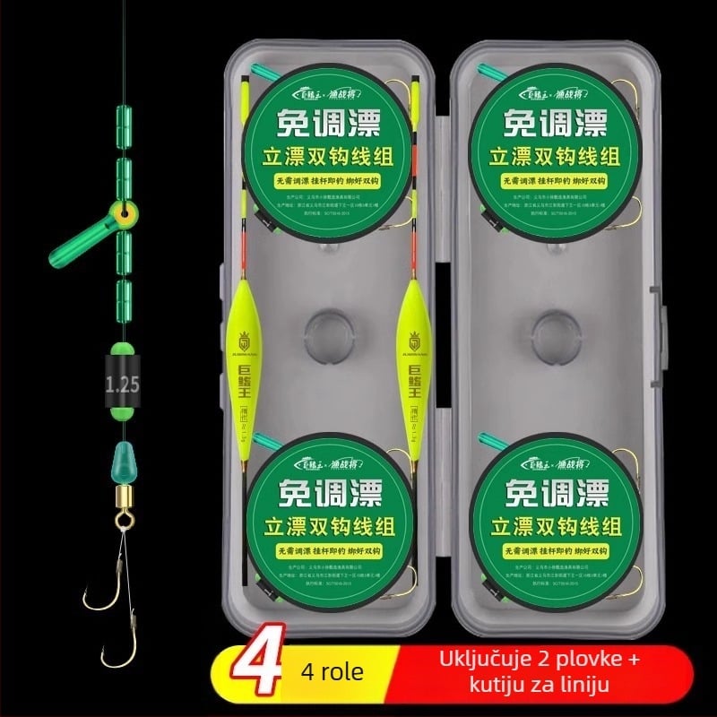 Najlonski ribolovni rig s dvostrukim udicama, plivački plovak, spreman za upotrebu, glavna linija