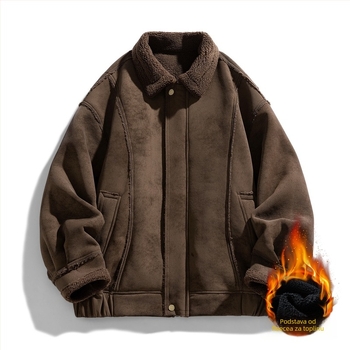 Baseball jakna s američkim stilom revera, podstavljena flisom, kapuljačom, debela za zimu