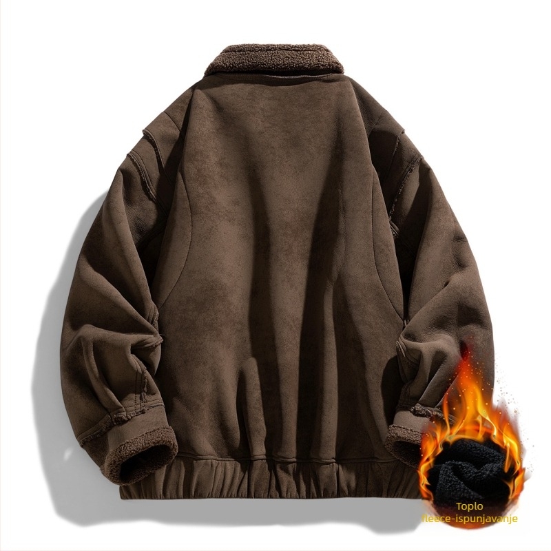 Baseball jakna s američkim stilom revera, podstavljena flisom, kapuljačom, debela za zimu