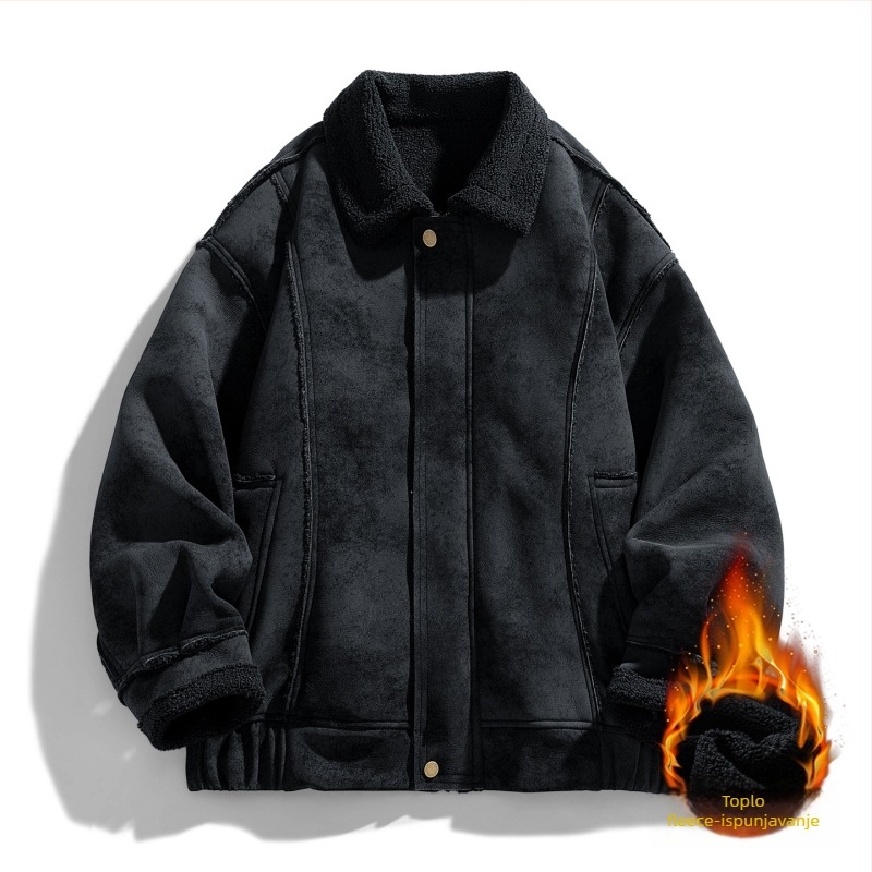 Baseball jakna s američkim stilom revera, podstavljena flisom, kapuljačom, debela za zimu