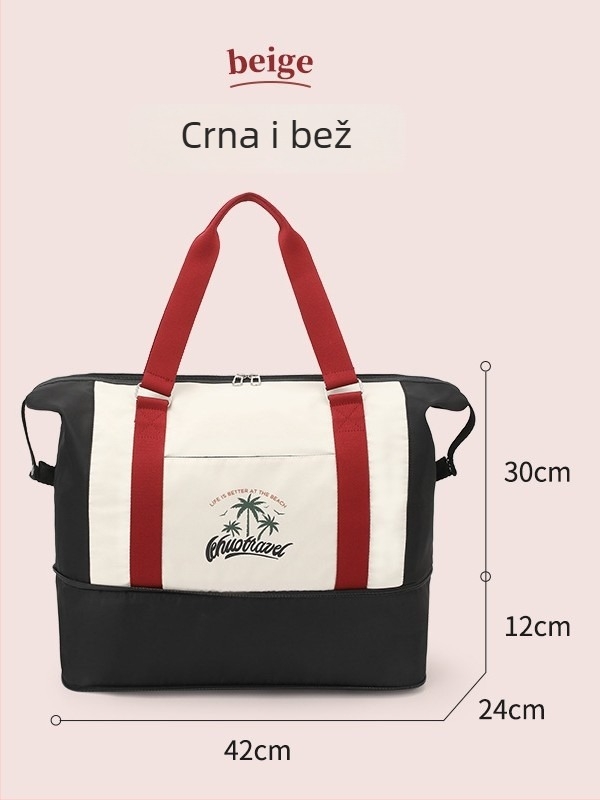 Unisex torba za fitness i putovanje s odjeljkom za mokre i suhe stvari, vodootporna i proširiva, poliester materijala, naramenica