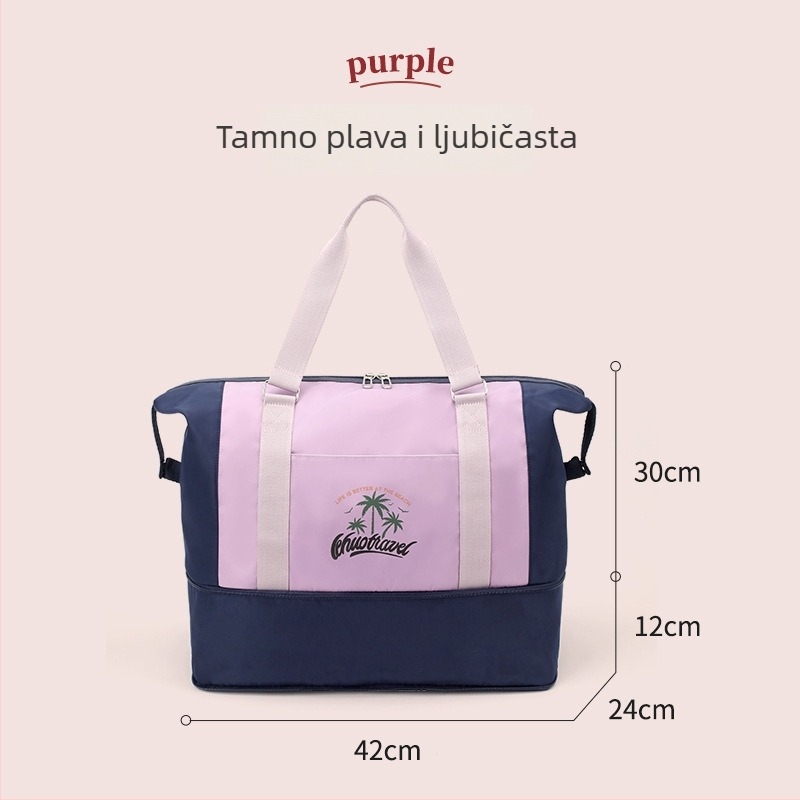 Unisex torba za fitness i putovanje s odjeljkom za mokre i suhe stvari, vodootporna i proširiva, poliester materijala, naramenica