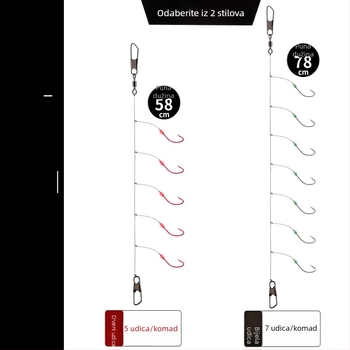 Set udica za ledolov s bodljikavim udicama No.14, s svijetlećom perlicom za male ribe, ravni vrh i dugačak držač, 500 komada u kutiji