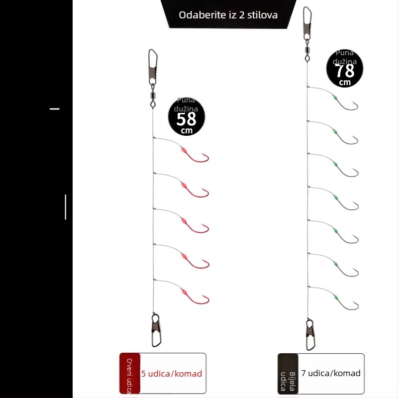Set udica za ledolov s bodljikavim udicama No.14, s svijetlećom perlicom za male ribe, ravni vrh i dugačak držač, 500 komada u kutiji