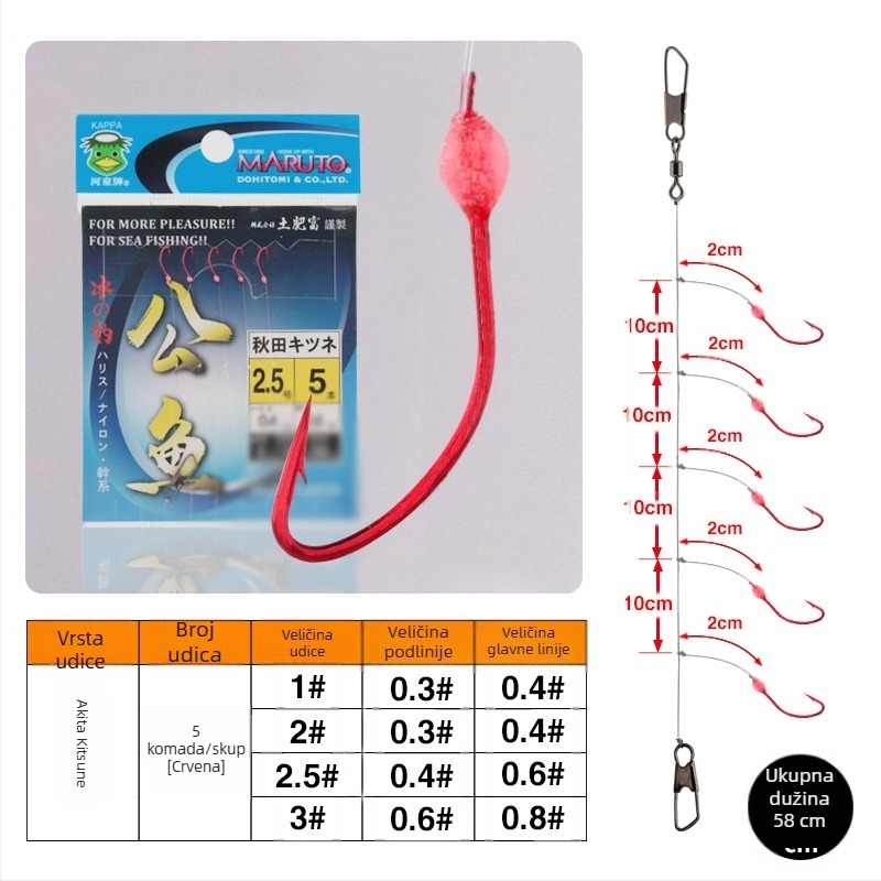 Set udica za ledolov s bodljikavim udicama No.14, s svijetlećom perlicom za male ribe, ravni vrh i dugačak držač, 500 komada u kutiji