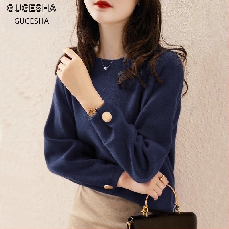 Ženski viskozni pleteni pulover, slobodan kroj, okrugli izrez, dugi rukavi, srednja debljina