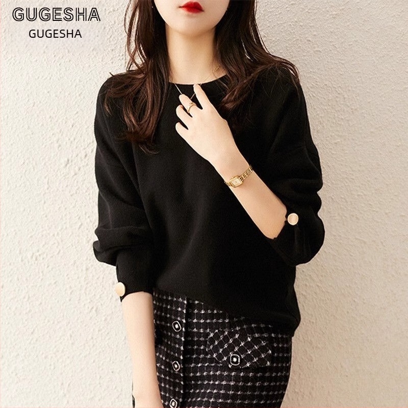 Ženski viskozni pleteni pulover, slobodan kroj, okrugli izrez, dugi rukavi, srednja debljina