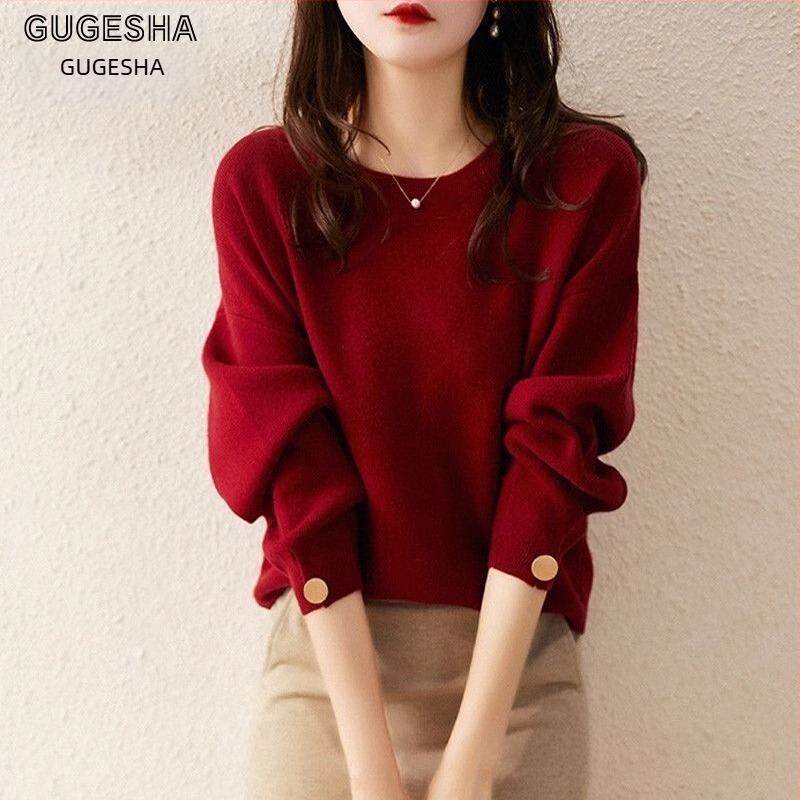 Ženski viskozni pleteni pulover, slobodan kroj, okrugli izrez, dugi rukavi, srednja debljina