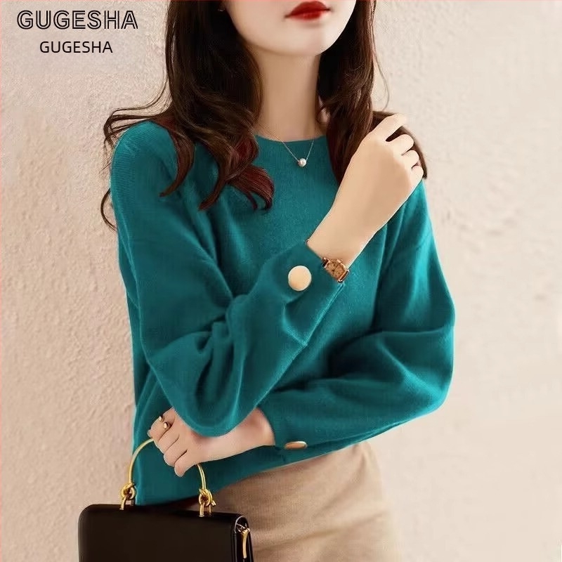 Ženski viskozni pleteni pulover, slobodan kroj, okrugli izrez, dugi rukavi, srednja debljina