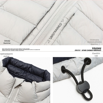 Jakna s perjem od bijelih pataka, 100% perje, kapuljača, širok kroj, dugačka duljina