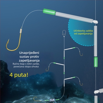 Rig s četiri kuka – anti-zamagljivanje, kukice s bodljama, ručna štapa za jezero