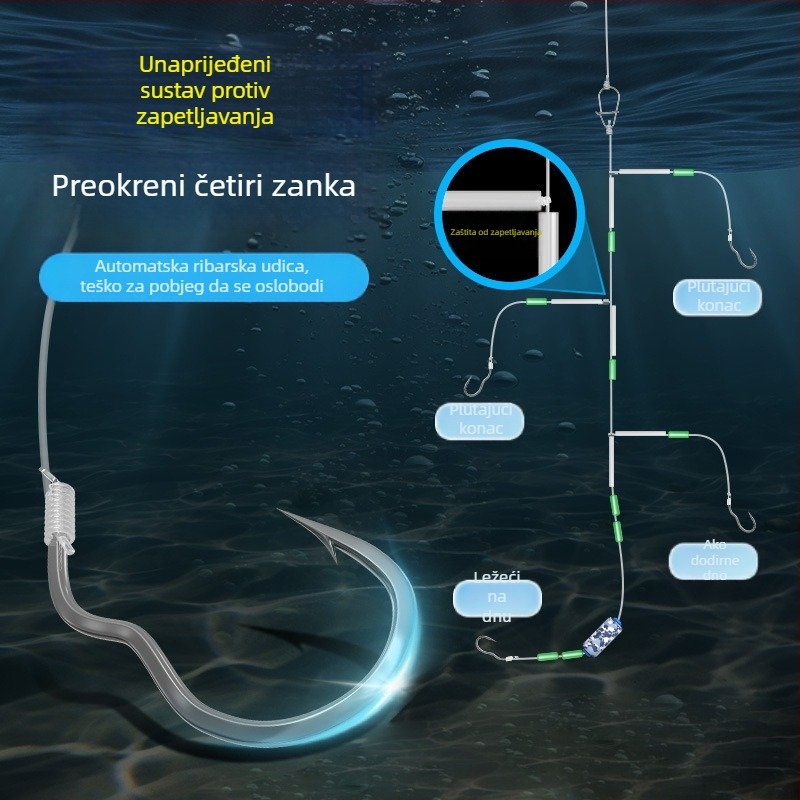 Rig s četiri kuka – anti-zamagljivanje, kukice s bodljama, ručna štapa za jezero