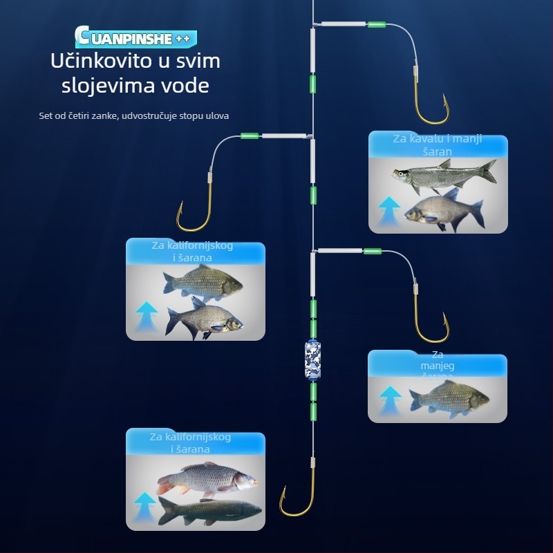 Rig s četiri kuka – anti-zamagljivanje, kukice s bodljama, ručna štapa za jezero