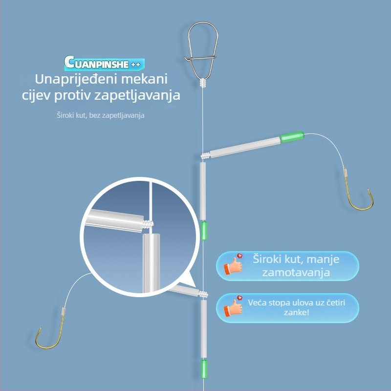 Rig s četiri kuka – anti-zamagljivanje, kukice s bodljama, ručna štapa za jezero