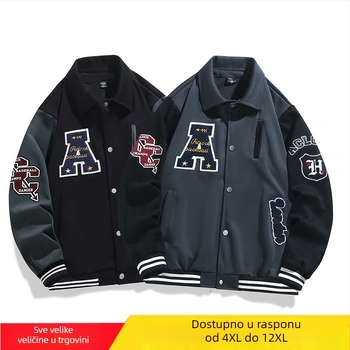 Muška američkog stila izvezena baseball jakna, opuštena kroja, rever, natpis slovima, 70% viskoza