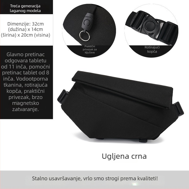 Muška crossbody torba za biciklizam, vodootporna, lagana, otporna na habanje, s velikim kapacitetom i mogućnošću proširenja