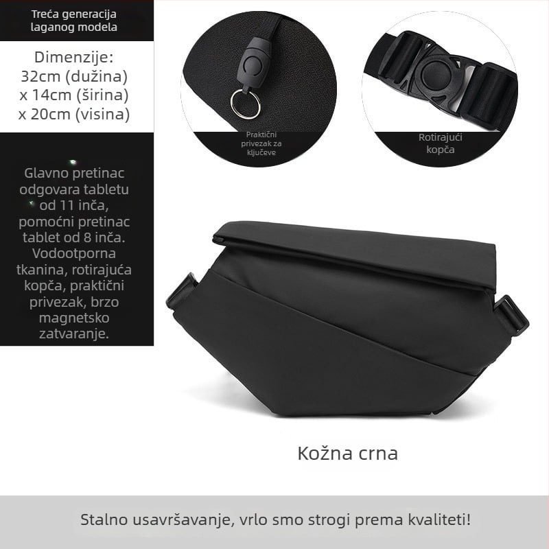 Muška crossbody torba za biciklizam, vodootporna, lagana, otporna na habanje, s velikim kapacitetom i mogućnošću proširenja
