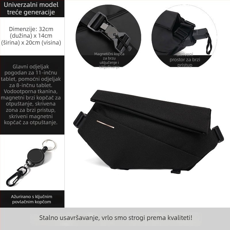 Muška crossbody torba za biciklizam, vodootporna, lagana, otporna na habanje, s velikim kapacitetom i mogućnošću proširenja