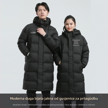 Jakna od gusjeg perja, kapuljača, vjetrootporna, zaštita od hladnog (-5°C do 0°C), print dizajn, punjenje 150–200 g, podstava od poliestera