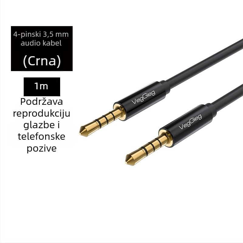 Weige AUX audio kabel 3.5 mm za digitalne uređaje, zlatni završetak, emajlirano bakreno jezgro, CE certifikat