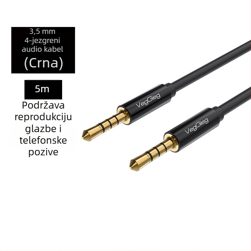 Weige AUX audio kabel 3.5 mm za digitalne uređaje, zlatni završetak, emajlirano bakreno jezgro, CE certifikat