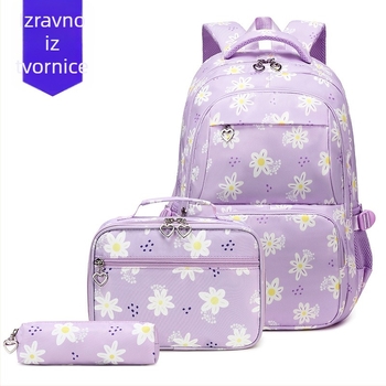 Trostruki set školskih ruksaka za djevojčice – cvjetni uzorak, Oxford platno, veliki kapacitet, zakrivljeni naramenici, dizajn za smanjenje opterećenja