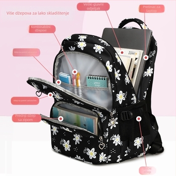 Trostruki set školskih ruksaka za djevojčice – cvjetni uzorak, Oxford platno, veliki kapacitet, zakrivljeni naramenici, dizajn za smanjenje opterećenja