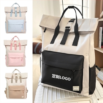Rolni ruksak u japanskom stilu s logom u tisku, 20–35 L, najlonski materijal, pretinjak za prijenosno računalo i pretinac za knjige