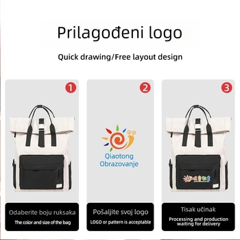 Rolni ruksak u japanskom stilu s logom u tisku, 20–35 L, najlonski materijal, pretinjak za prijenosno računalo i pretinac za knjige