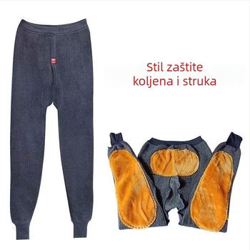 Muške termo hlače s flisom, visokim strukom, bezšivne, zaštita koljena i struka, poliester