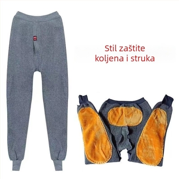 Muške termo hlače s flisom, visokim strukom, bezšivne, zaštita koljena i struka, poliester
