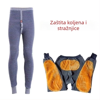 Muške termo hlače s flisom, visokim strukom, bezšivne, zaštita koljena i struka, poliester