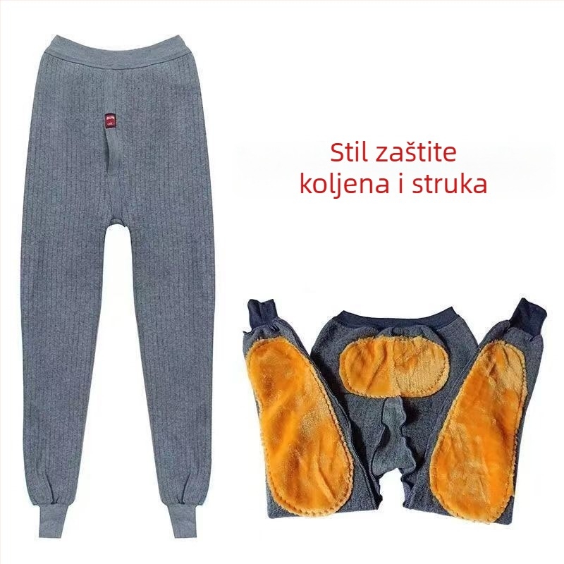 Muške termo hlače s flisom, visokim strukom, bezšivne, zaštita koljena i struka, poliester