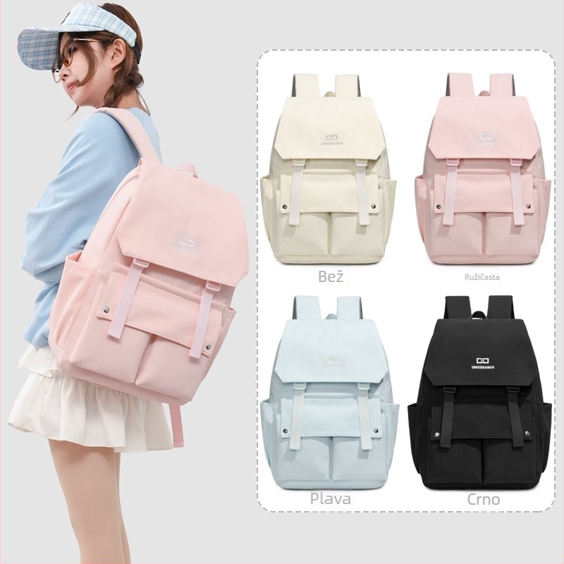 Unisex nylon ruksak za srednju školu, lagan, velikog kapaciteta, zakrivljene naramenice, ergonomska zaštita kralježnice, gradski minimalistički stil