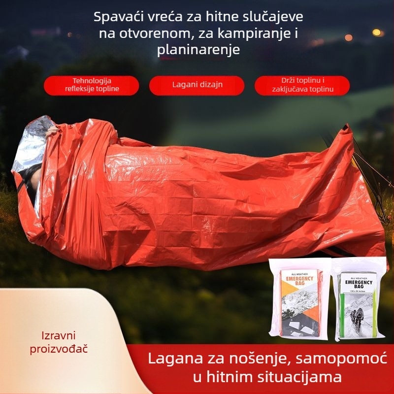 Vanjski hitni vreća za spavanje za kampiranje i planinarenje, punilo poliester-pamučna smjesa, tkanina poliester, oblik vreće u omotničkom stilu, za odrasle