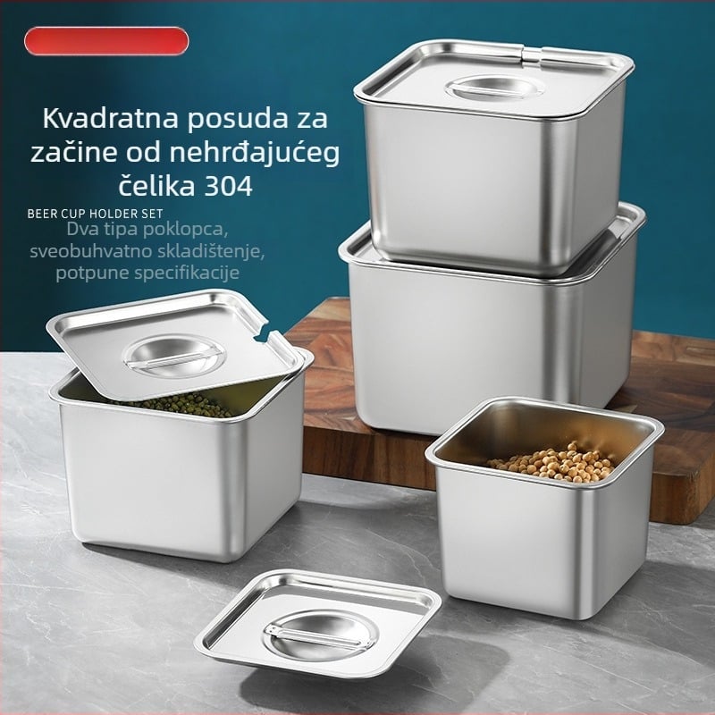 Kvadratna posuda od nehrđajućeg čelika 304 sa poklopcem za začine