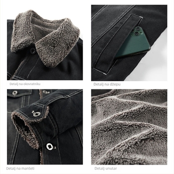 Muška traper jakna s flekso podstavom i poliesterom punjenjem, zatvara se zipom, rever, bočni džepovi, zimski komad