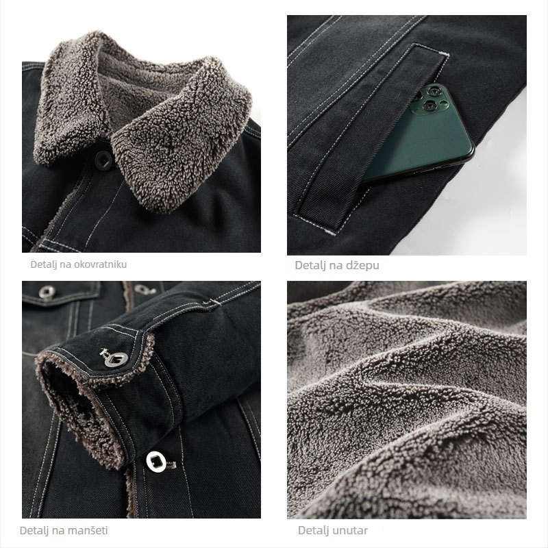 Muška traper jakna s flekso podstavom i poliesterom punjenjem, zatvara se zipom, rever, bočni džepovi, zimski komad